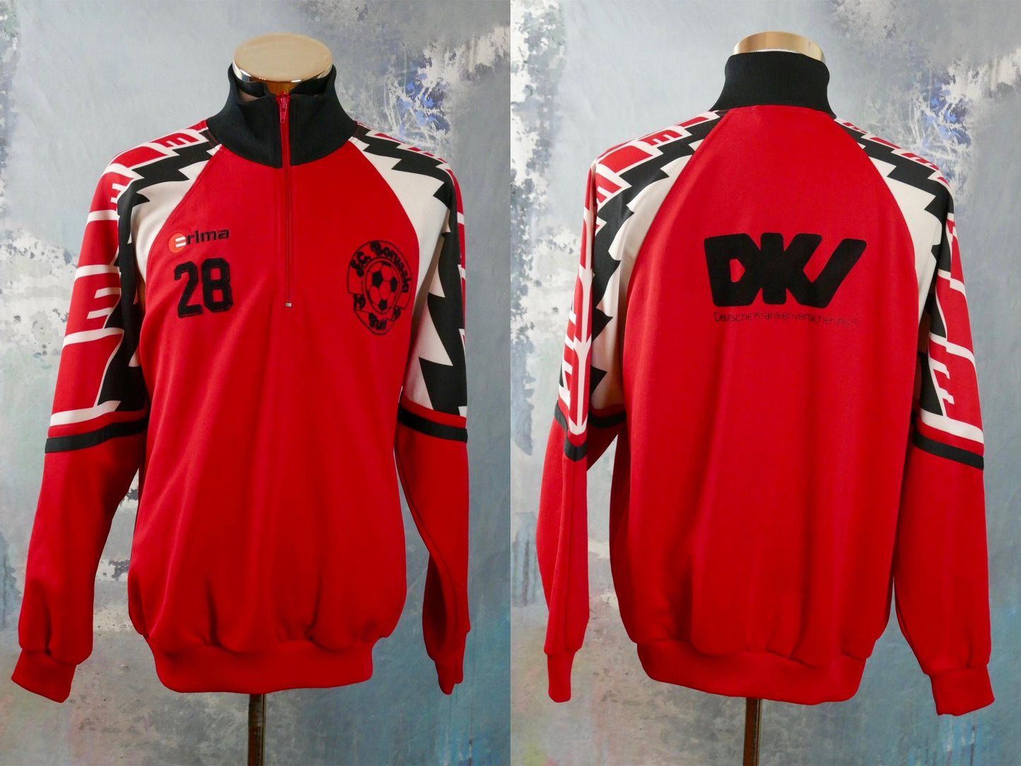 1990s Football Jacket | FC Borussia Buir German Soccer Team Red White Black Track Jacket | Large