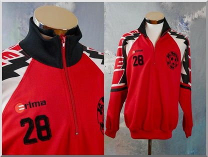 1990s Football Jacket | FC Borussia Buir German Soccer Team Red White Black Track Jacket | Large