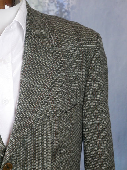 1980s Tweed Blazer | Italian Vintage Olive Green & Gray Wool Cashmere Blend | Medium
