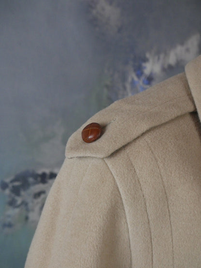 1980s Wool Coat | German Vintage Creamy Beige Lambswool & Cashmere Double-Breasted Overcoat | Large