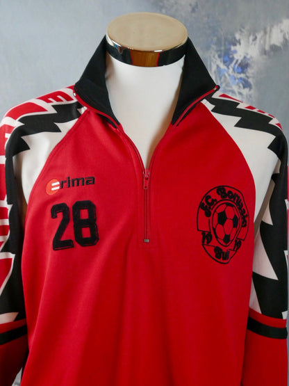 1990s Football Jacket | FC Borussia Buir German Soccer Team Red White Black Track Jacket | Large