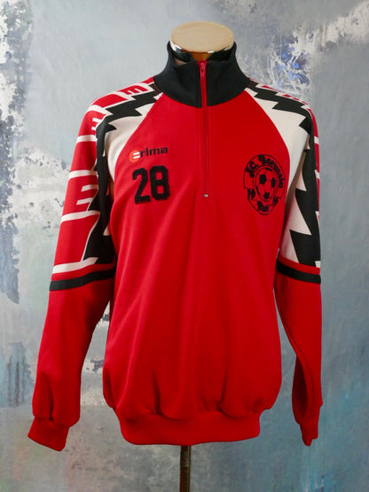 1990s Football Jacket | FC Borussia Buir German Soccer Team Red White Black Track Jacket | Large