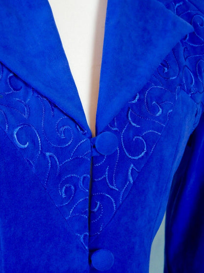 1990s Royal Blue Velour Blazer | Canadian Vintage Elegant Long Evening Jacket | Small