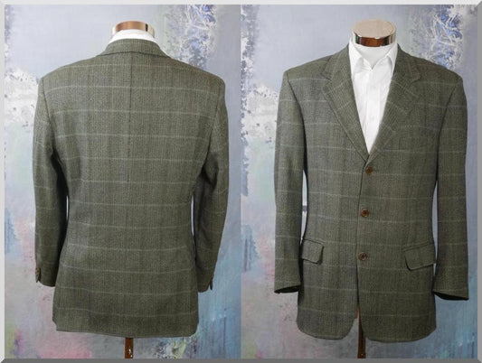 1980s Tweed Blazer | Italian Vintage Olive Green & Gray Wool Cashmere Blend | Medium