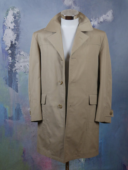 1970s Vintage Beige Trench Coat | Single-Breasted Belted Raincoat | Medium