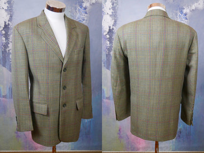 1990s Vintage Green Blazer | European Single-Breasted Plaid Jacket | Medium