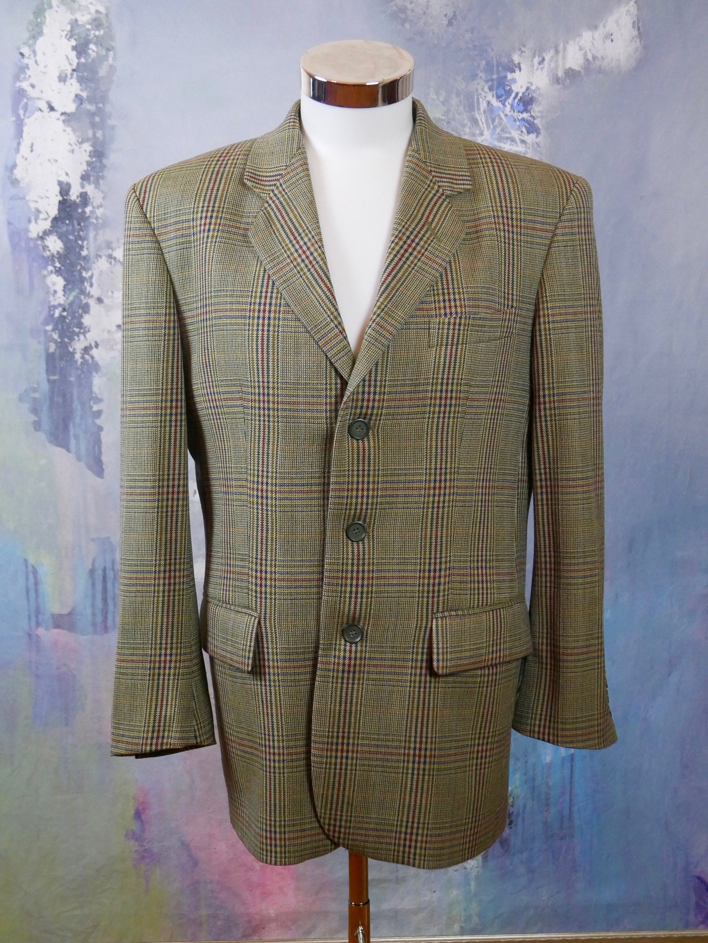 1990s Vintage Green Blazer | European Single-Breasted Plaid Jacket | Medium