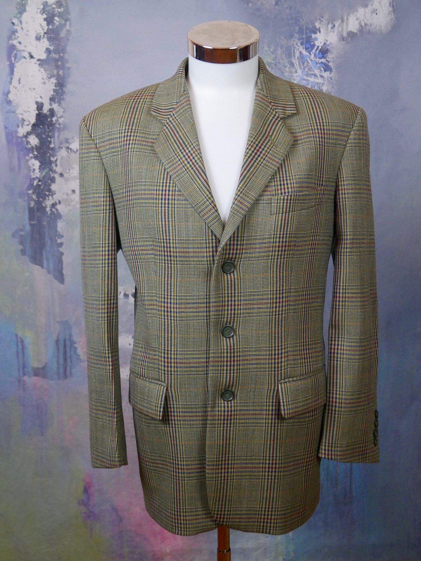 1990s Vintage Green Blazer | European Single-Breasted Plaid Jacket | Medium