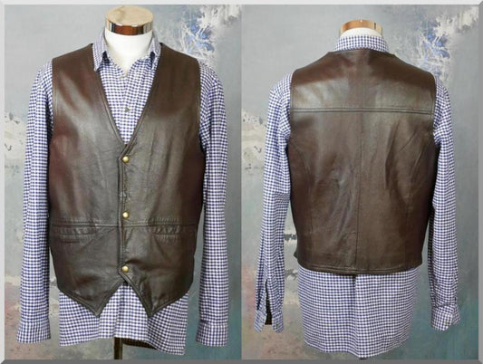 Vintage 1990s Brown Leather Vest | Extra Large