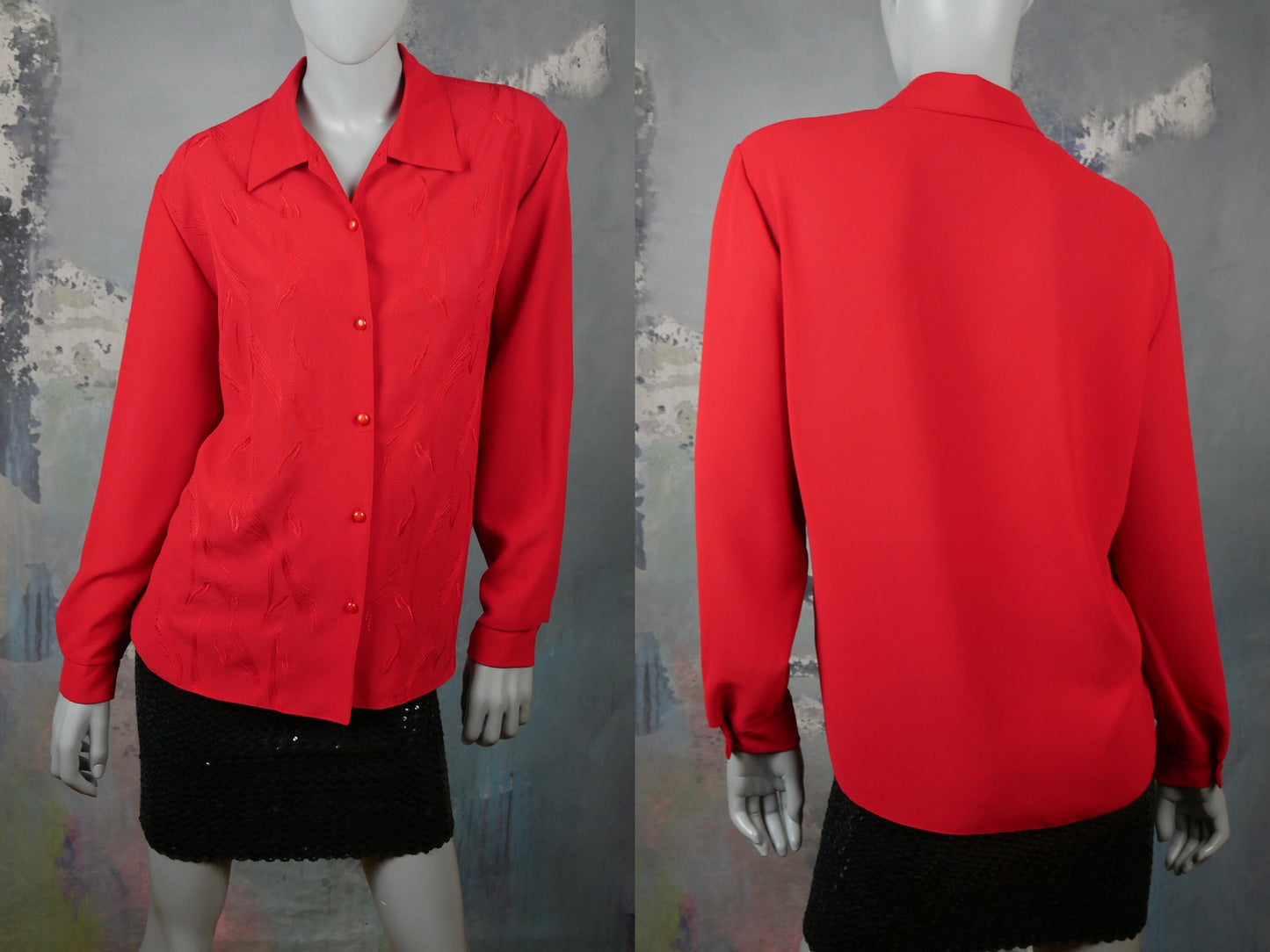 1980s Vintage Red Blouse | European Long-Sleeve Shirt Style Top | Extra Large