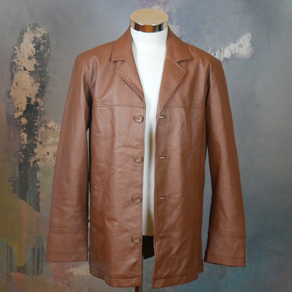 German Vintage 1990s Brown Leather Jacket | Medium