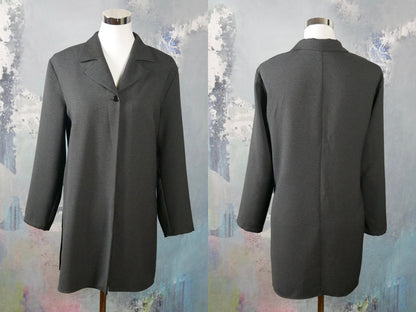 1990s Vintage Long Gray Blazer, Lightweight Jacket | 14/16 US, 18/22 UK