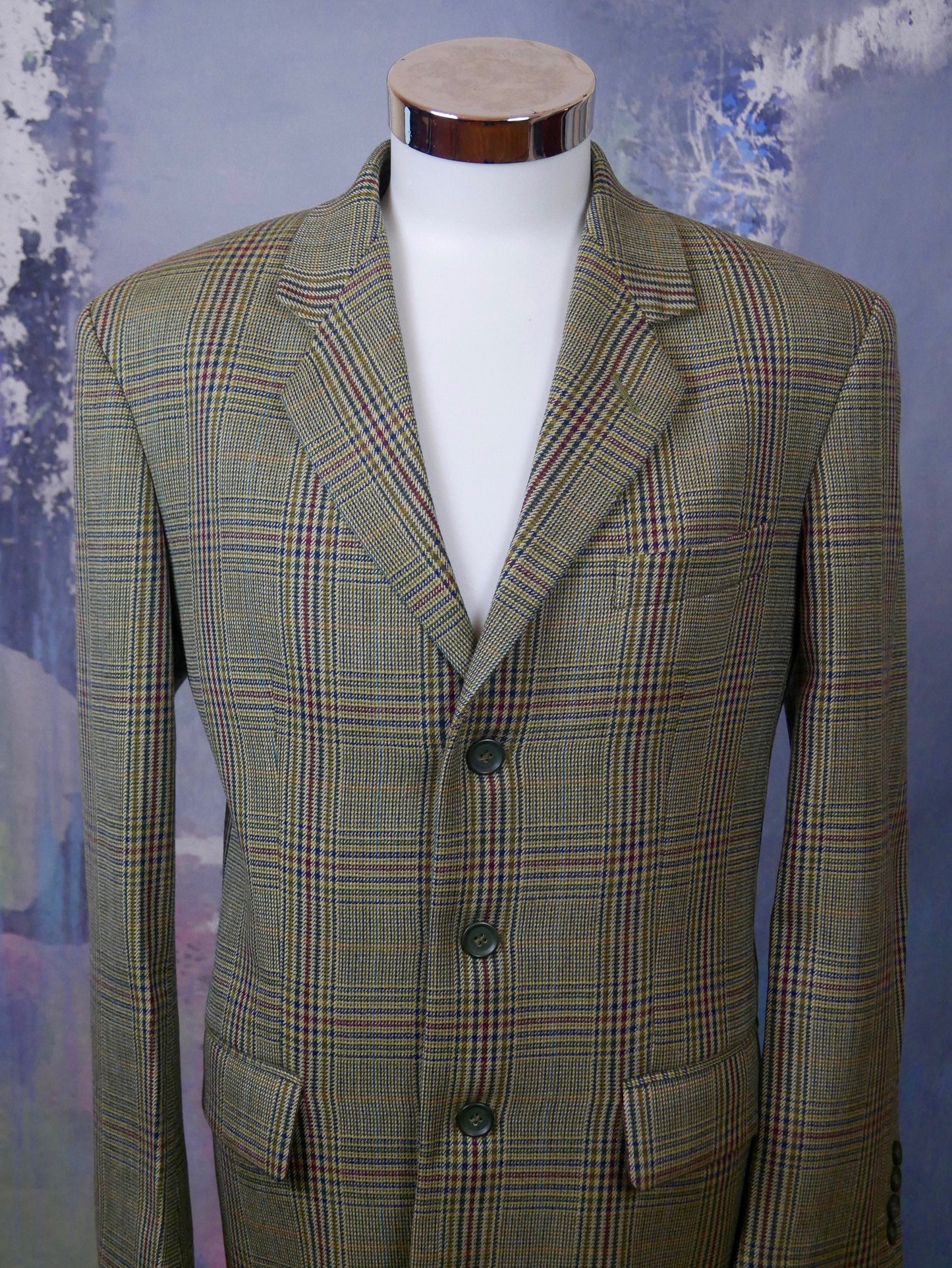 1990s Vintage Green Blazer | European Single-Breasted Plaid Jacket | Medium