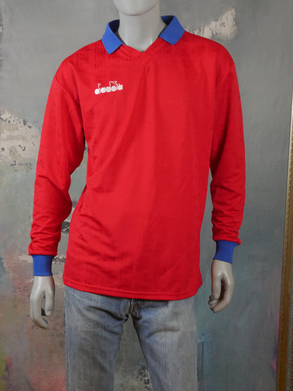 1990s Diadora Football Shirt | Long-Sleeve Soccer Sport Shirt | Large