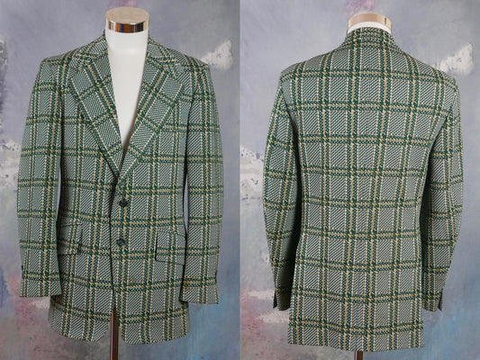 1970s Green Blazer | Vintage Jacket w Wide Lapels |Size Medium