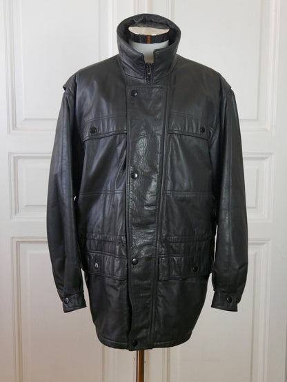 1980s Vintage Black Leather Coat | Eastern European Style | Size Extra Large