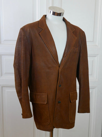 1980s Vintage Leather Jacket | Swedish Blazer Style Men's | Large
