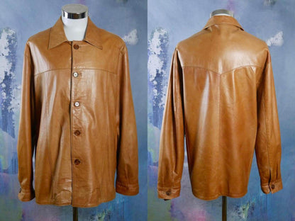 1980s Italian Vintage Camel Tan Leather Jacket | Size 48/50 US