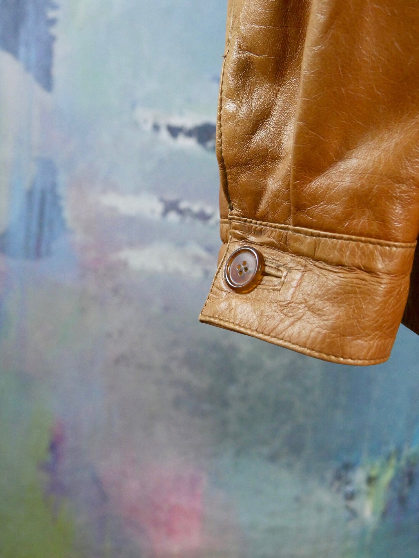 1980s Italian Vintage Camel Tan Leather Jacket | Size 48/50 US