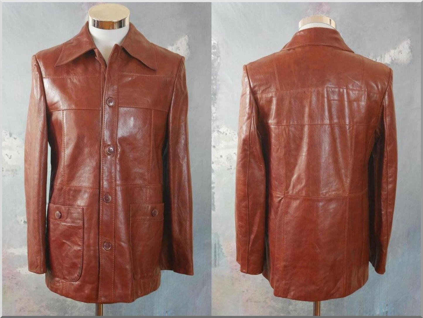 70s Leather Jacket| European Vintage Butterscotch Brown with Wide Lapels | Smal