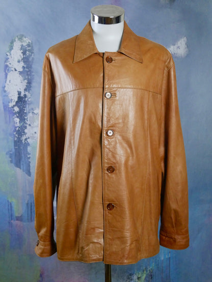 1980s Italian Vintage Camel Tan Leather Jacket | Size 48/50 US