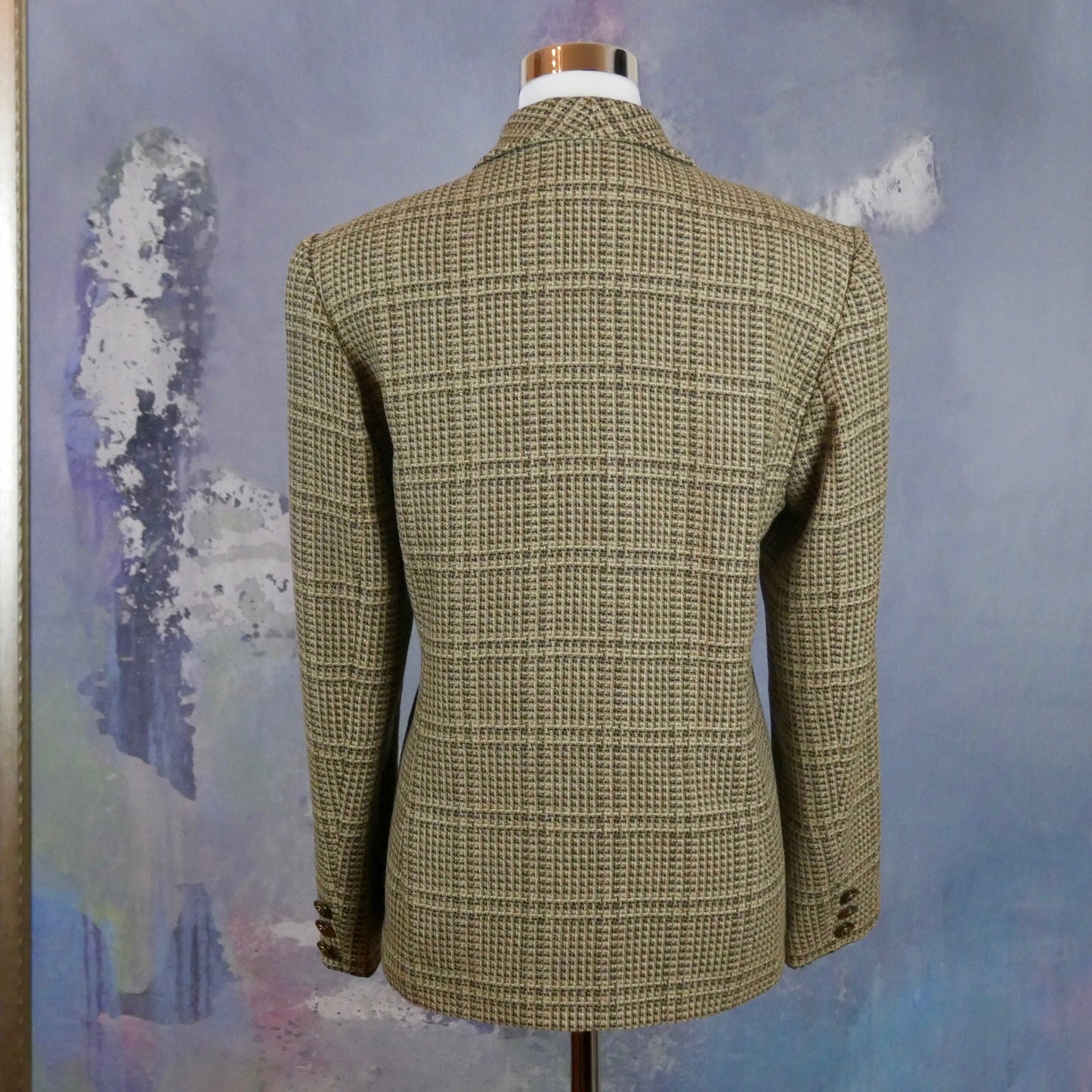 Finnish Vintage Blazer | Beige & Black Check Wool Blend Jacket | Large