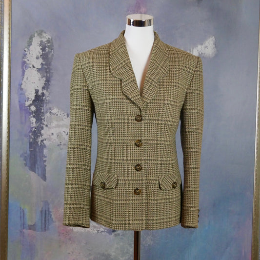 Finnish Vintage Blazer | Beige & Black Check Wool Blend Jacket | Large