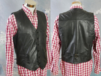 1990s Black Leather Vest | Swedish Vintage | Large