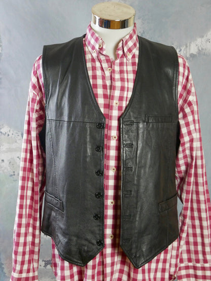 1990s Black Leather Vest | Swedish Vintage | Large