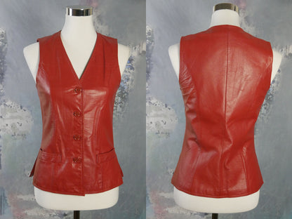 1980s Burnt Orange Leather Vest | Small