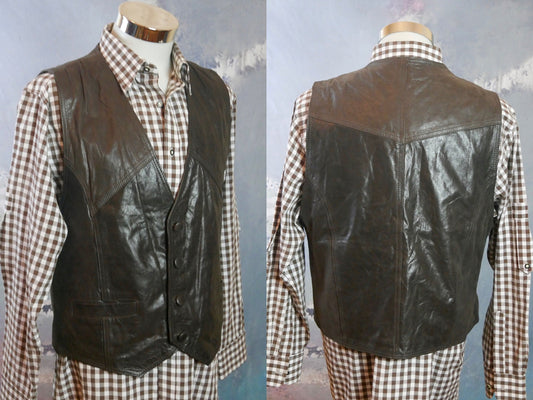 1980s Brown Leather Vest | Large