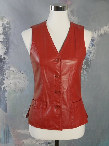 1980s Burnt Orange Leather Vest | Small