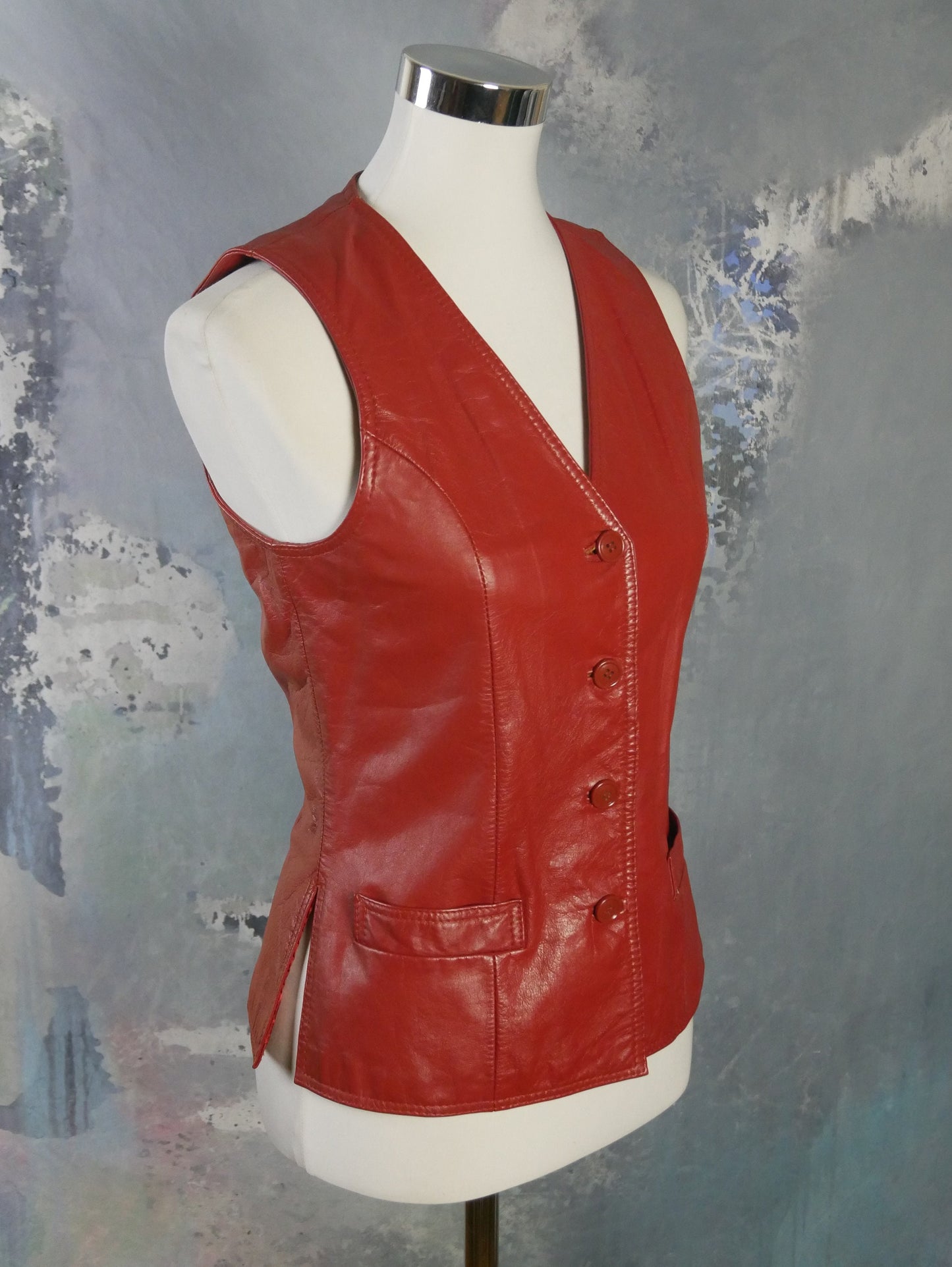 1980s Burnt Orange Leather Vest | Small