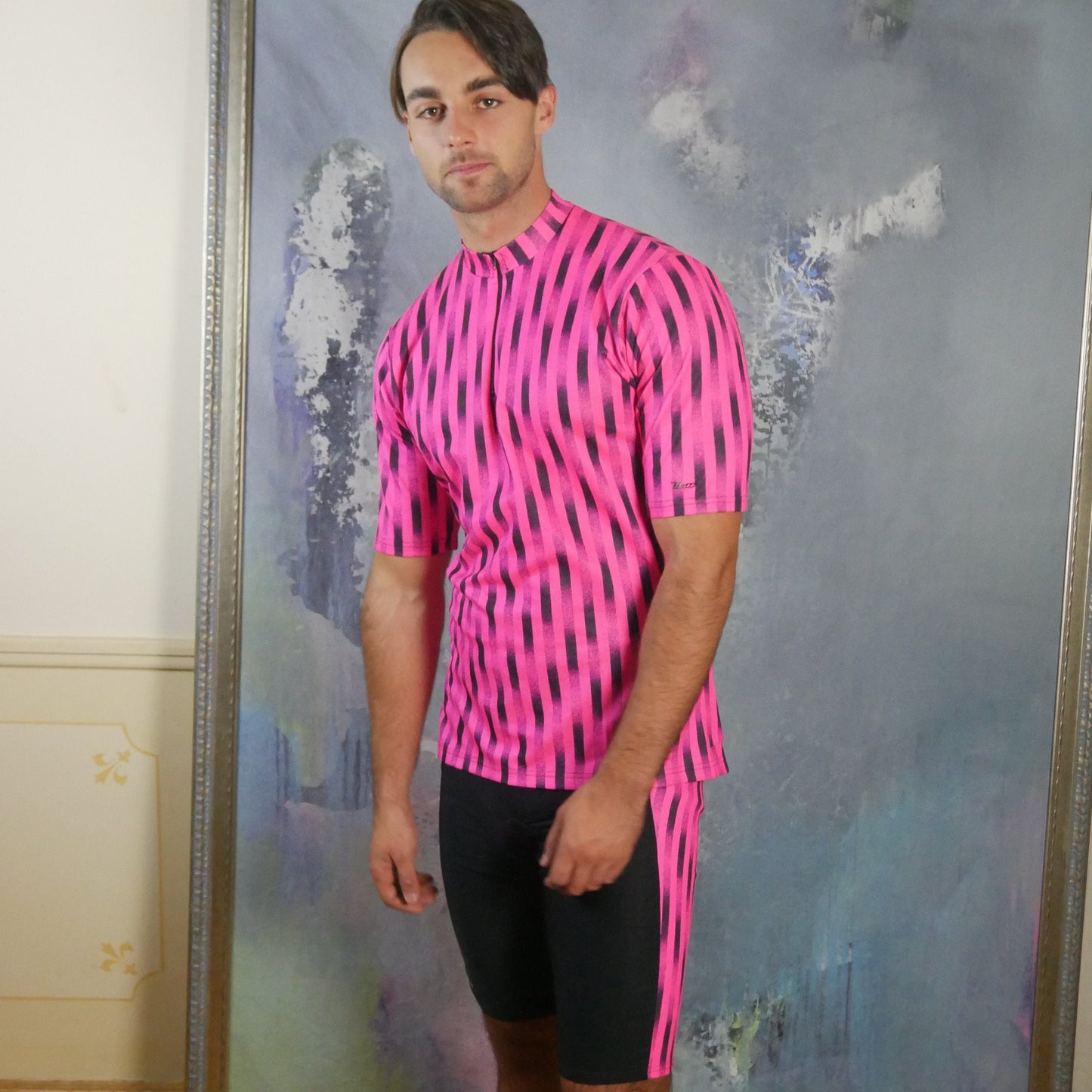 1990s Cycling Jersey & Shorts | Black and Pink Biking Race Sport Shirt and Leggings | Large