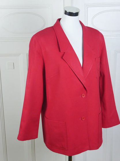 1980s Red Blazer, Belgian Vintage Jacket with Embroidered Nautical Anchor | Extra Large