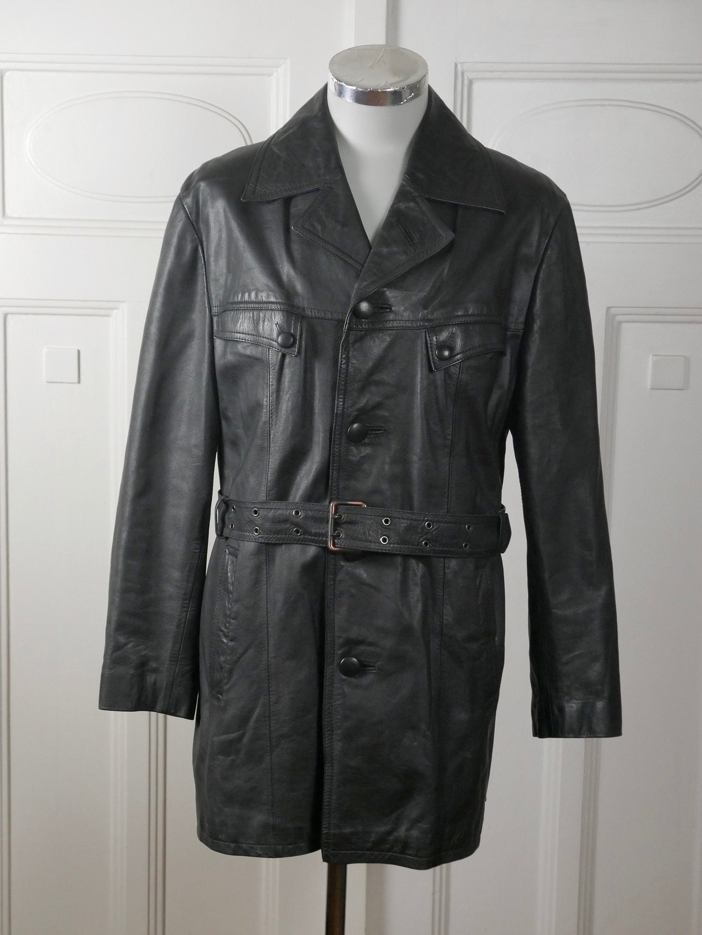 1980s Black Leather Jacket | Retro European Vintage Coat | Large