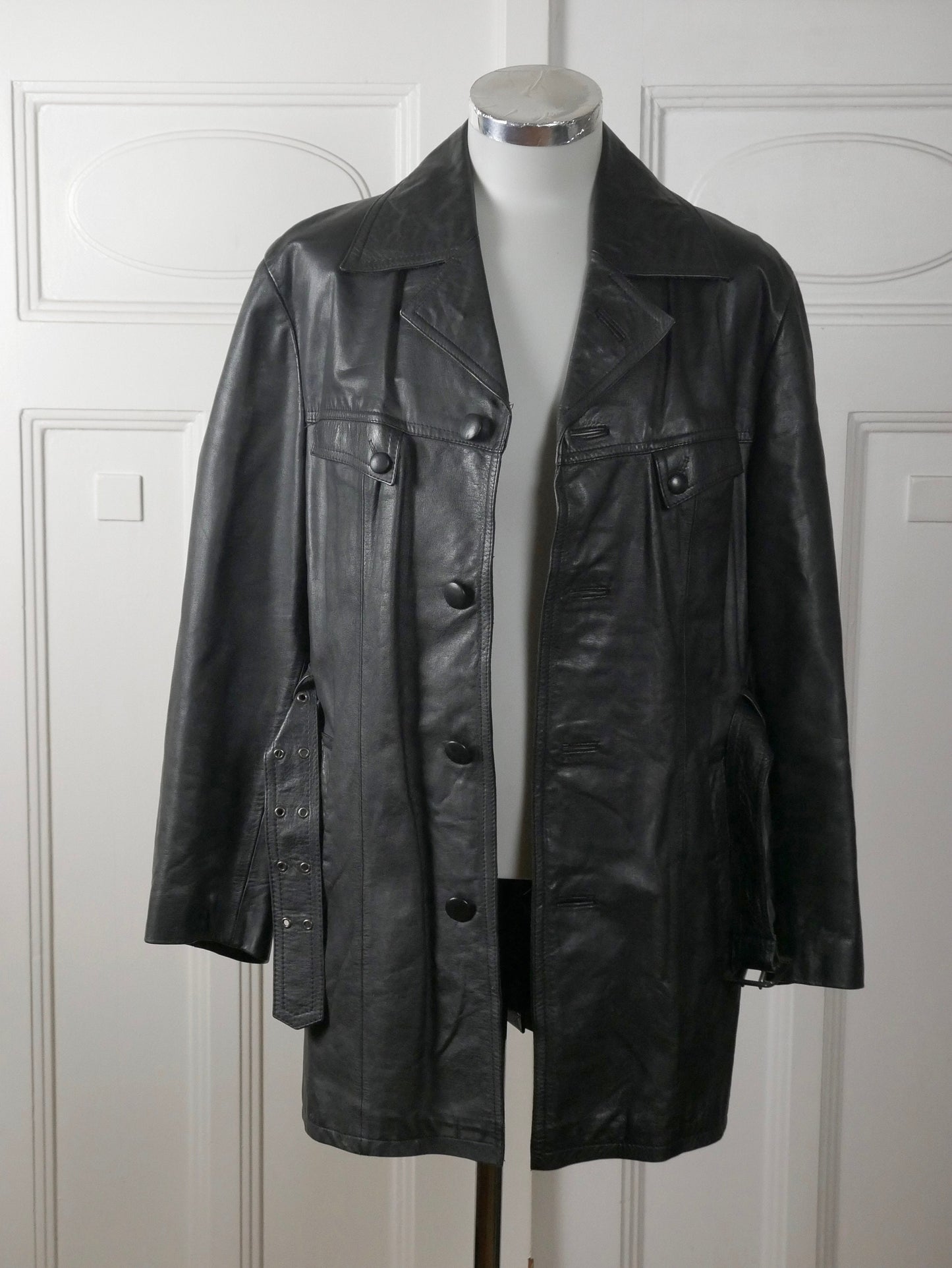 1980s Black Leather Jacket | Retro European Vintage Coat | Large