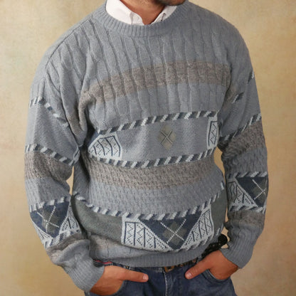 1980s Vintage Sweater | Slate Powder Blue Crewneck Pullover | Large