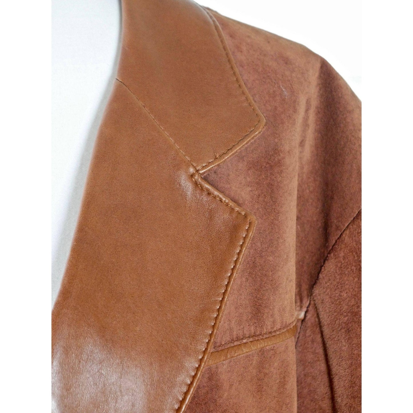 Vintage Suede Jacket, 1980s European Burnt Umber Brown Leather Double-Breasted Women's Coat | Large