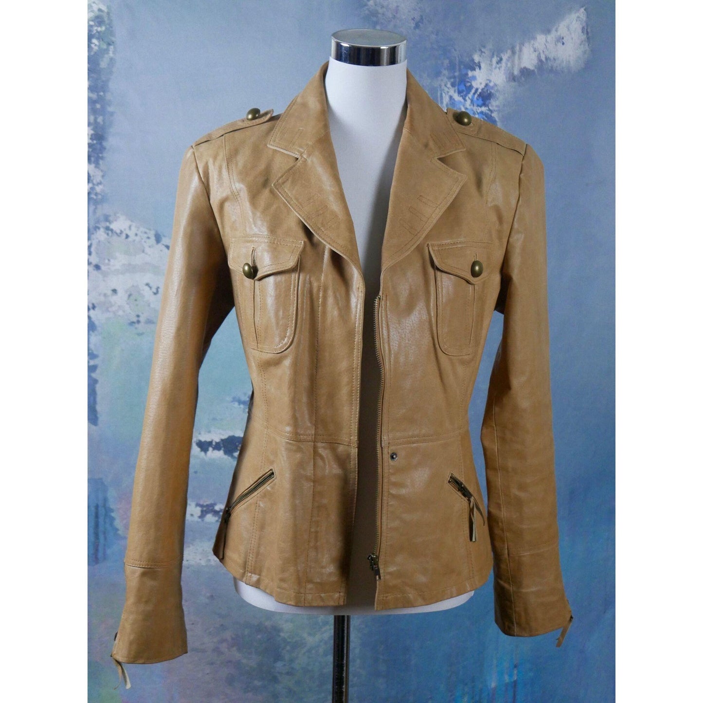 80s Vintage Tan Leather Jacket | Large