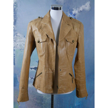 80s Vintage Tan Leather Jacket | Large