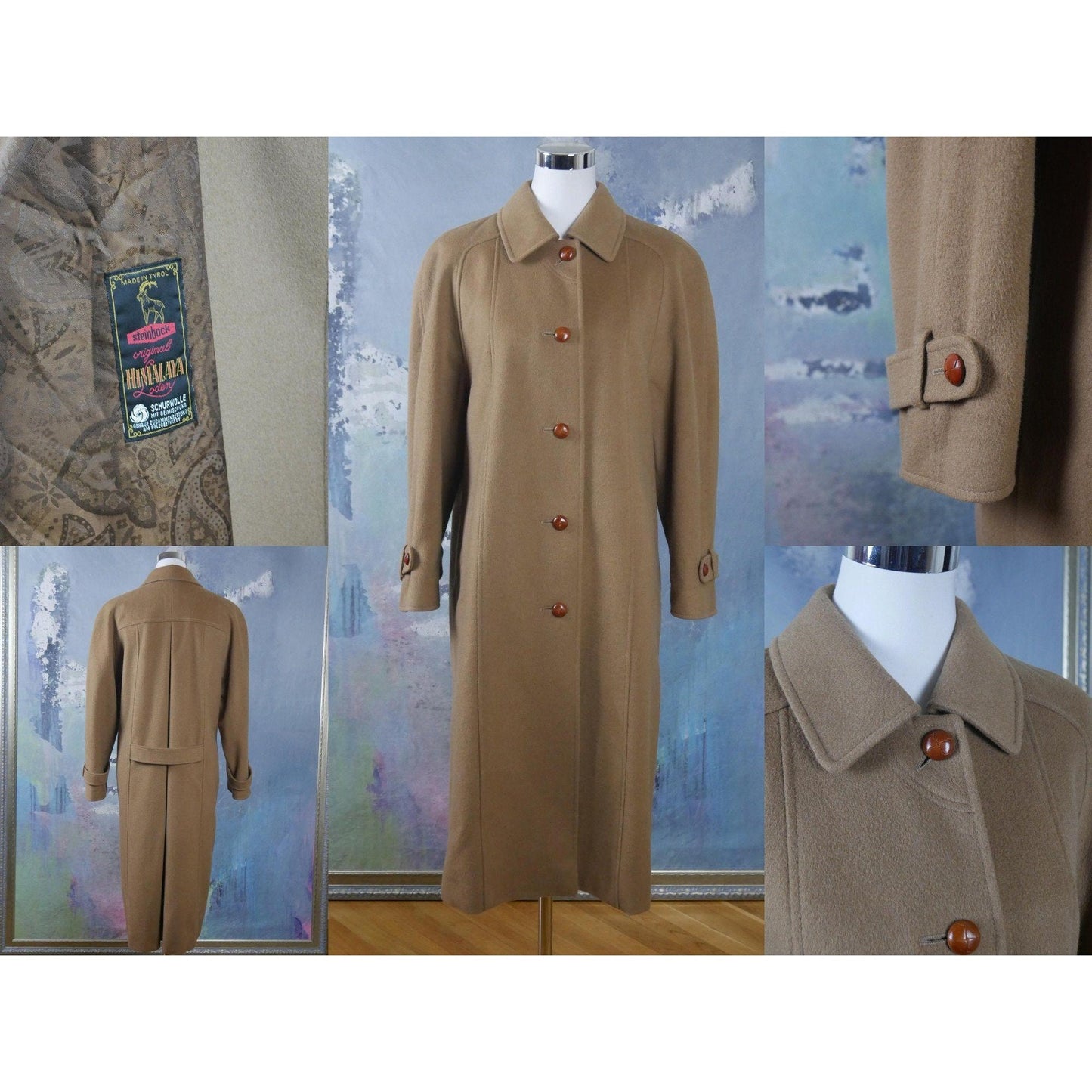 80s Vintage Loden Wool Coat | Camel Light Brown Color Austrian Long Overcoat | Large