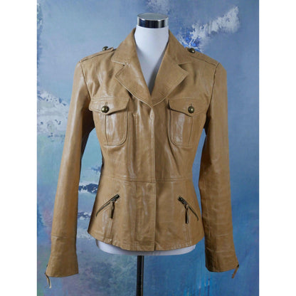 80s Vintage Tan Leather Jacket | Large