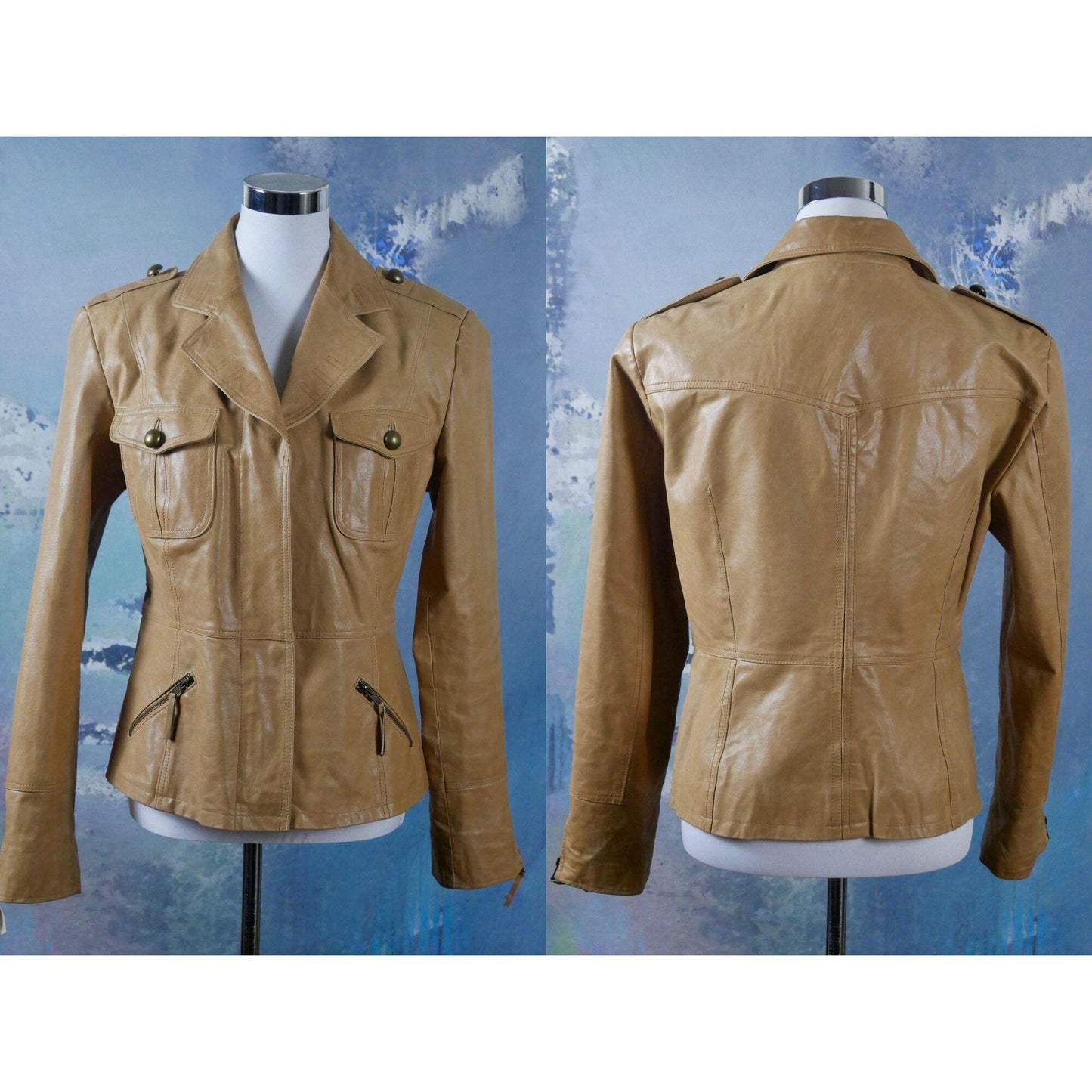 80s Vintage Tan Leather Jacket | Large