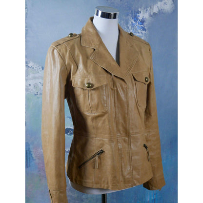 80s Vintage Tan Leather Jacket | Large