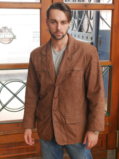 90s Men's Vintage Brown Leather Jacket | Large