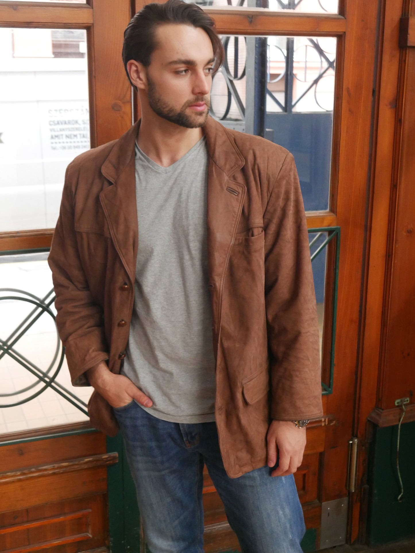 90s Men's Vintage Brown Leather Jacket | Large