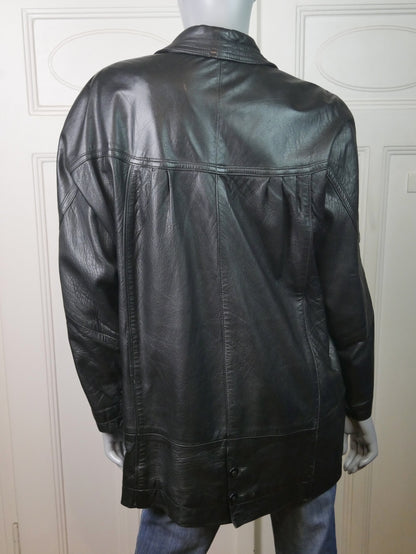 Women's 80s Vintage Black Leather Jacket | European Soft Genuine Lambskin Coat | XXL