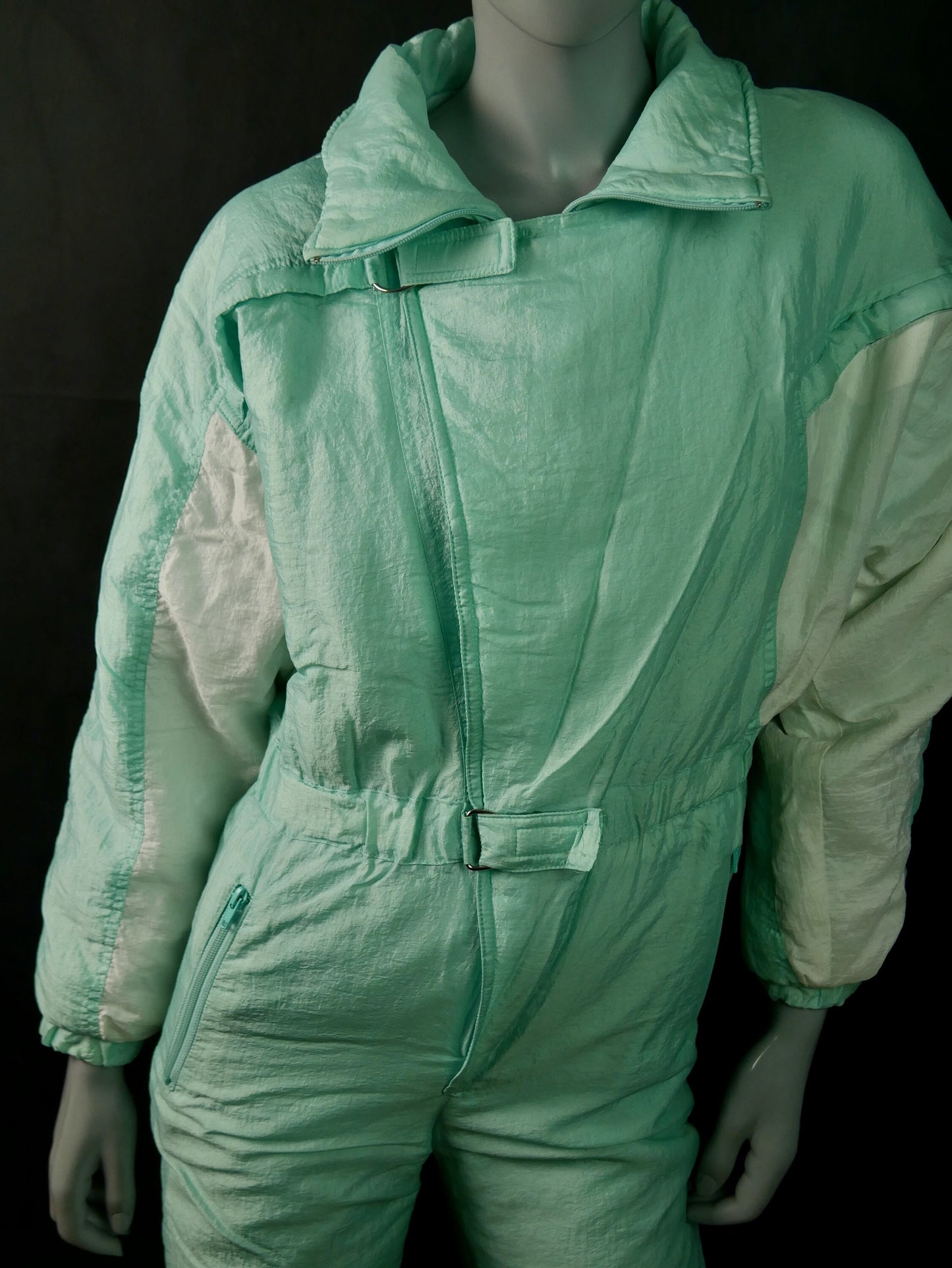 1980s Ski Suit | Mint Green and Cream Vintage One Piece Snow Suit | Small