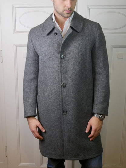 Gray Tweed Coat | 80s European Vintage Wool Overcoat | Large